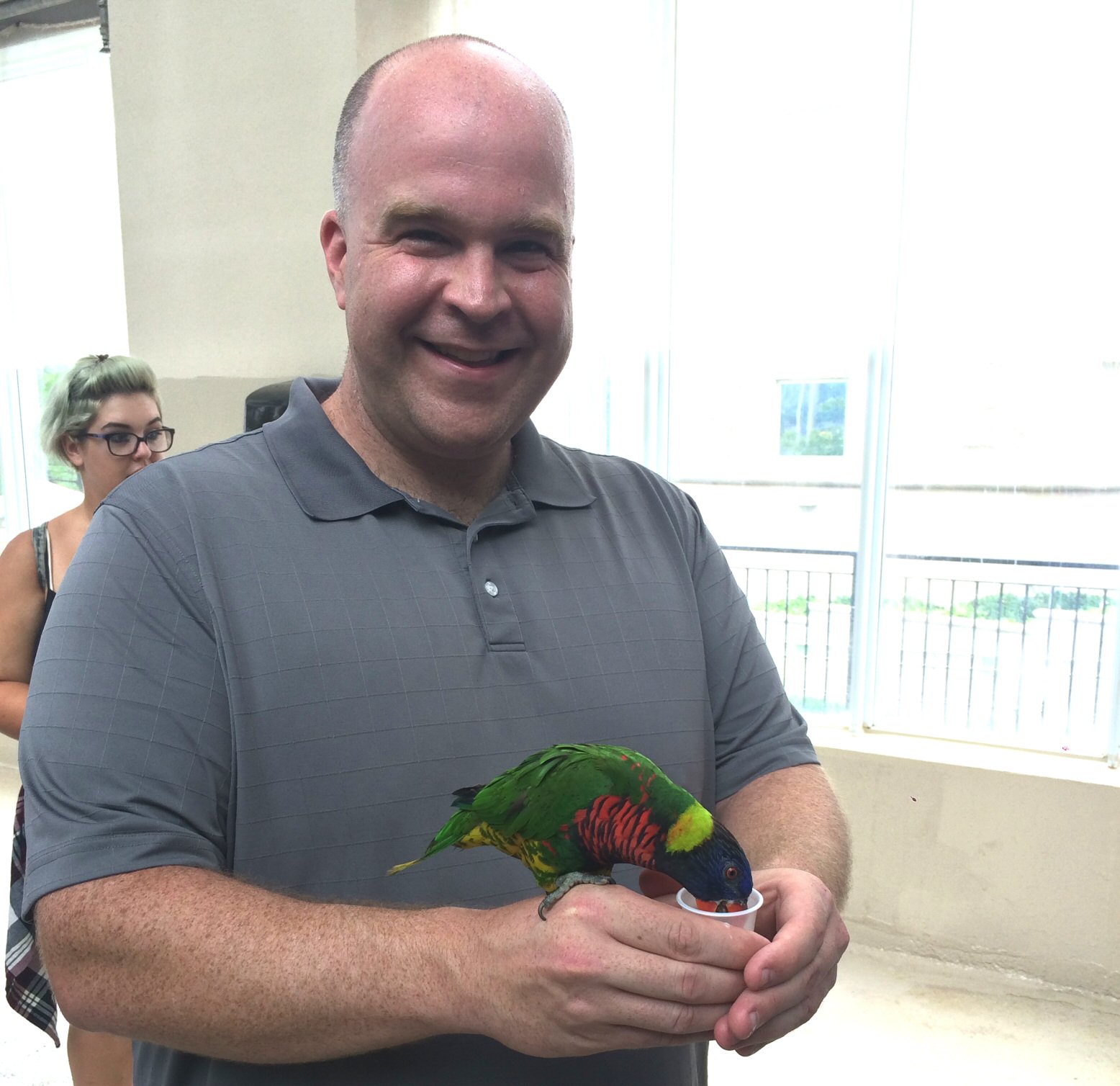 Fred with the Lorikeets