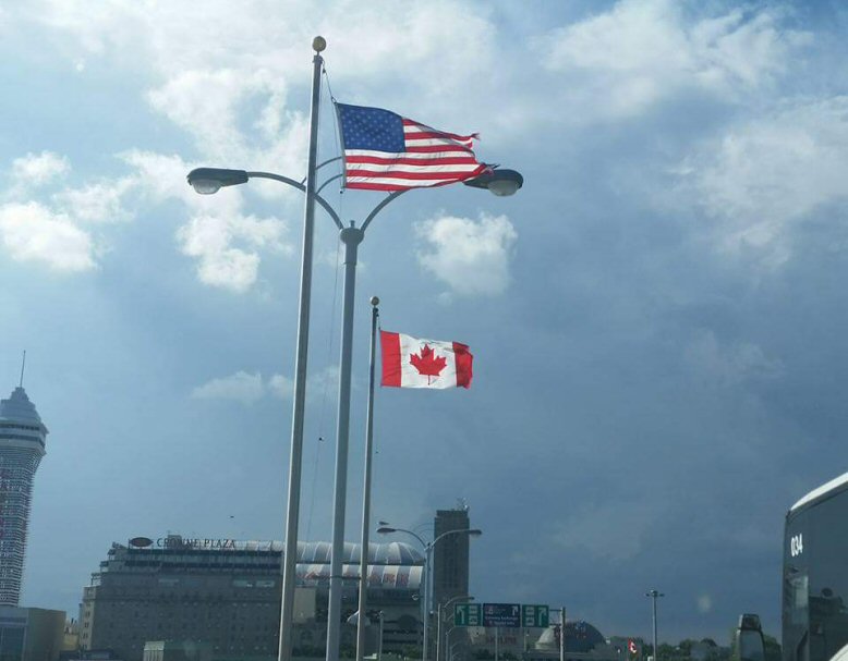 The Flag Poles on Rainbow Bridge, Crossing from the United States into Canada